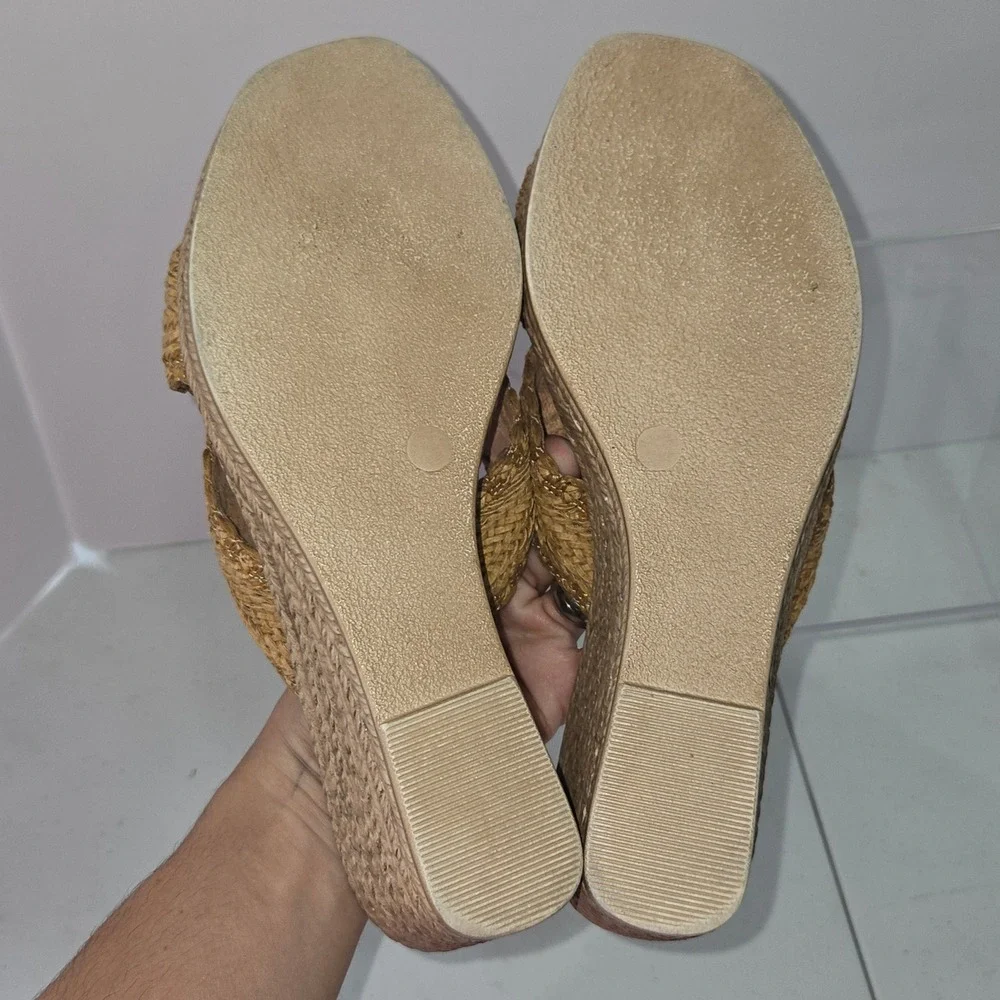 Fabio Maggeni Italy Woven Wedge Sandals Tan Espadrille Slides 9M 15764M